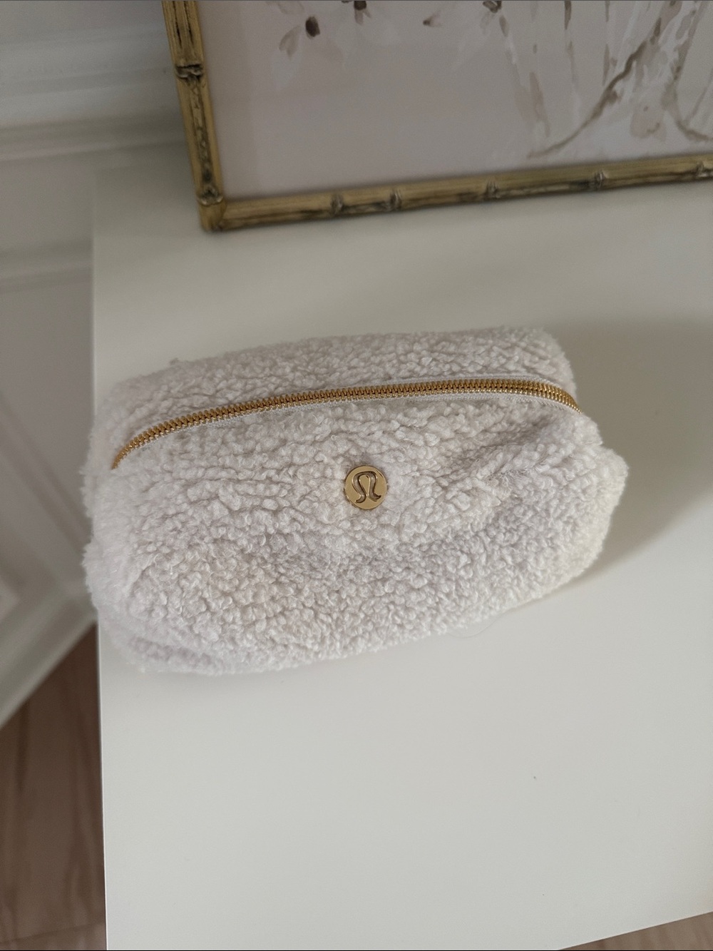 lululemon athletica Cream Sherpa Cosmetic Pouch with Gold Hardware